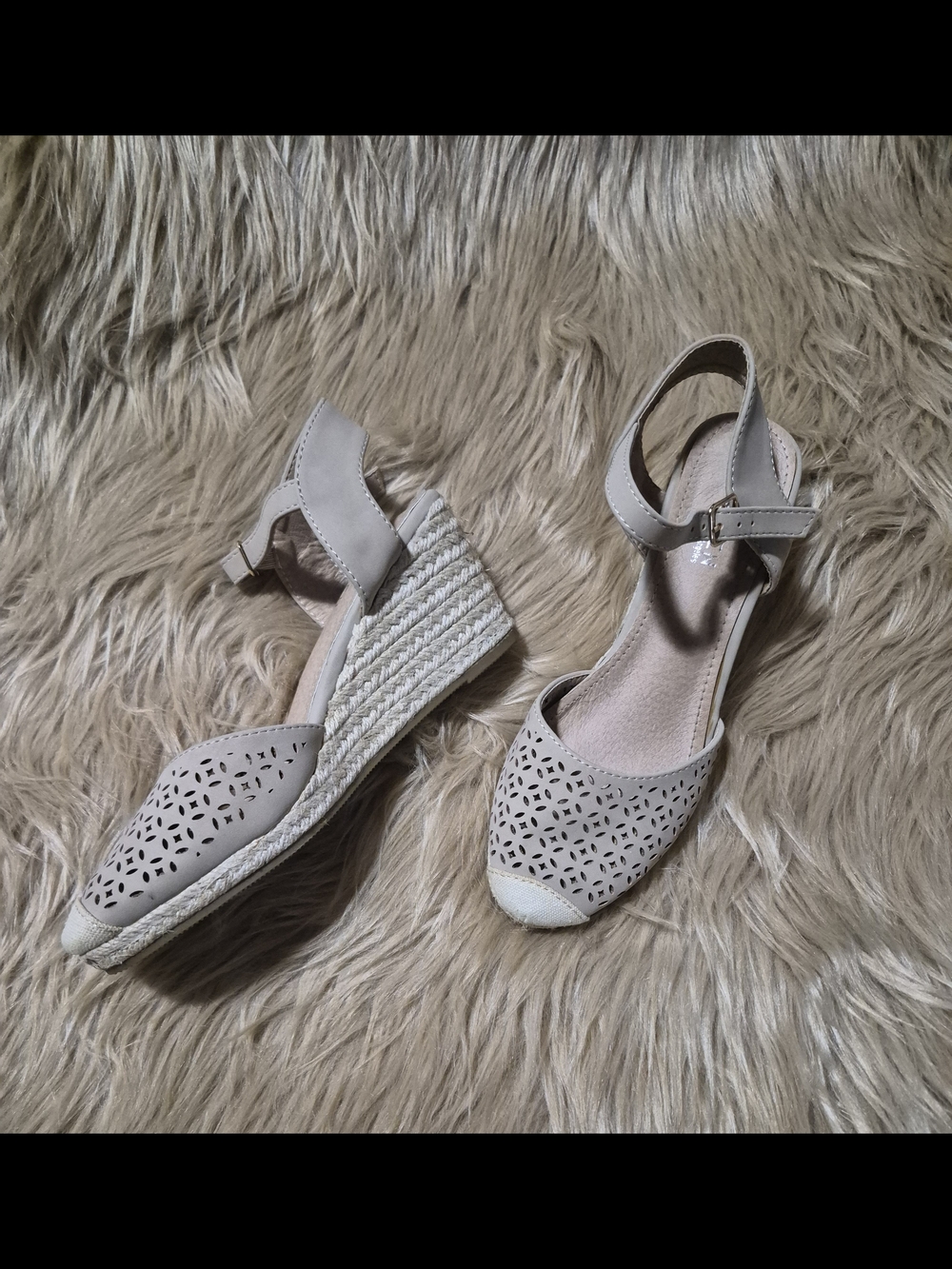 Kayleen By Los Angeles Espadrilles Wedge Sandal Beige Tan Ankle Strap